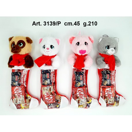 Calza Animali Peluche cm.45 g.210  (4 sogg. ass.ti) conf. Pz. 4