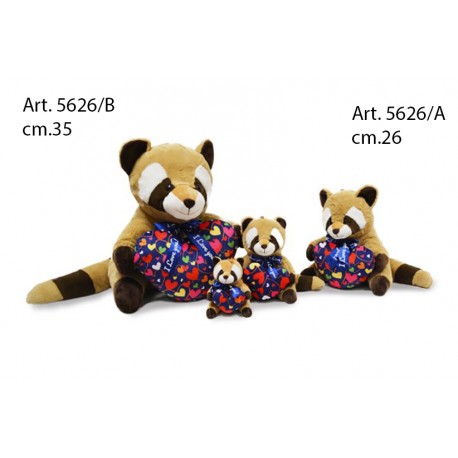 Peluche Procione Marrone c/Cuore Blu cm.35 pz.1