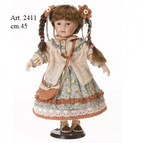 Bambola vestito a fiori e gilet cm.45