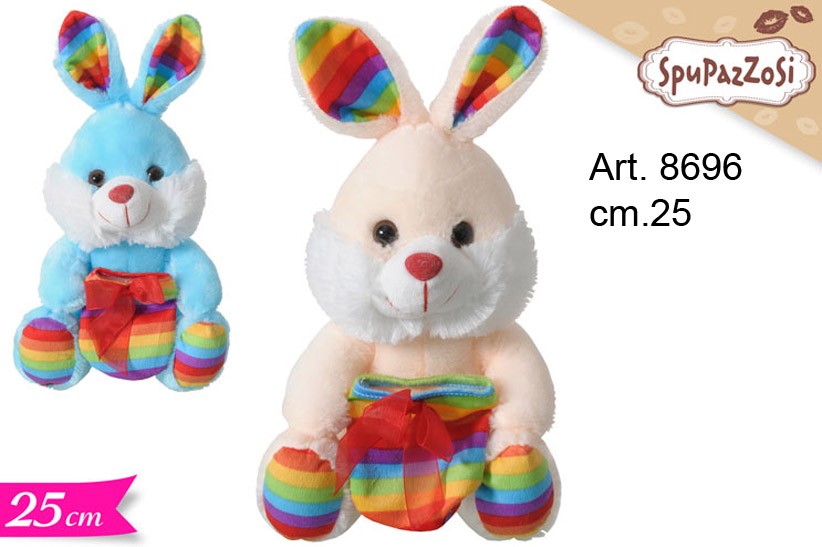 peluche Coniglio Arcobaleno cm.25 con Porta Uovo