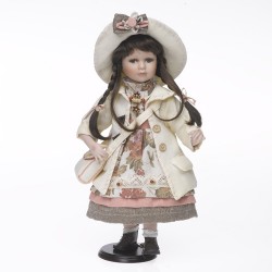 Bambola Porcellana Vestito Beige/Rosa c/Borsetta cm.42