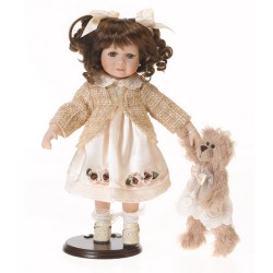Bambola Porcellana Vestito Beige cm.42 c/Orsetto